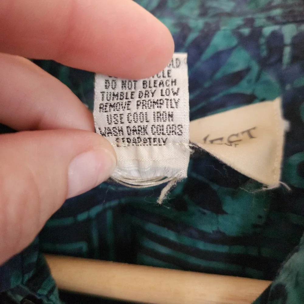 Jahari West Men's Long Sleeve Dark Blue and Teal Tropical Batik Shirt - Large - Picture 8 of 10